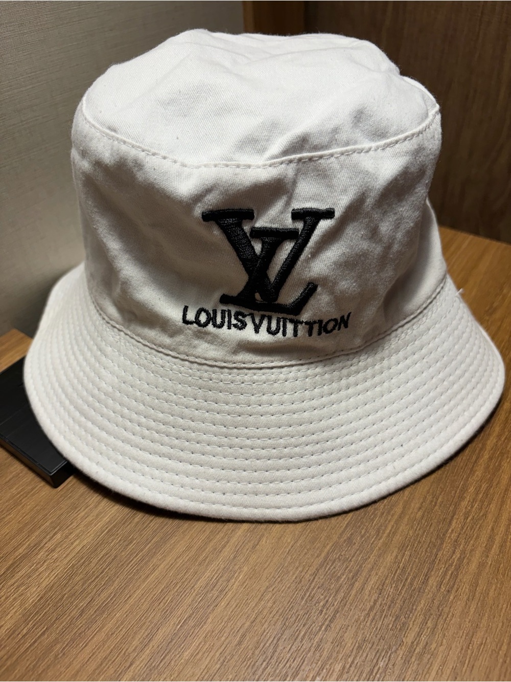 Louis Vuitton White Bucket Hat with Black LV Embroidery